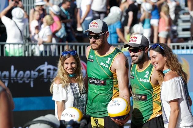 Swatch Beach volleyball Beachvolleyball Major Series. The third place 02.07.2017., Croatia, Porec - Volleyball Tournament Swatch Beach Volleyball Major Series. The third place match between Russia (Stoyanovskiy Yarzutkin) and Brazil (Alison Bruno). Bruno Oscar Schmidt, Alison Cerutti.  LukaxStanzl PIXSELL