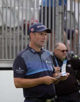 July 5th 2017, Portstewart Golf Club, Portstewart, Northern Ireland; Dubai Duty Free Irish Open Golf Championship; Pro-Am Tournament; Padraig Harrington (IRL) studies the card before his tee shot on the 1st xNigelxCookex  ActionPlus11897929