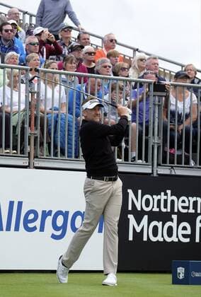 July 5th 2017, Portstewart Golf Club, Portstewart, Northern Ireland; Dubai Duty Free Irish Open Golf Championship; Pro-Am Tournament; Ian Poulter (ENG) plays his shot from the 1st tee xNigelxCookex  ActionPlus11897952