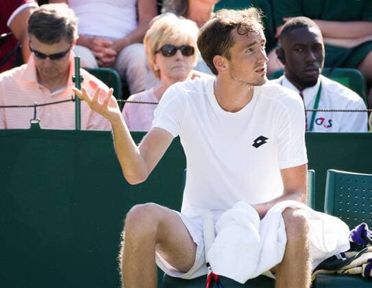 Russian Daniil Medvedev pictured during a first round game of gentlemens singles between Belgian Ruben Bemelmans ATP Tennis Herren 124) and Russian Daniil Medvedev (ATP 49) at Wimbledon grand slam tennis tournament at the All England Tennis Club, in southwest London, Britain, Wednesday 05 July 2017. BENOITxDOPPAGNE  x05126631x