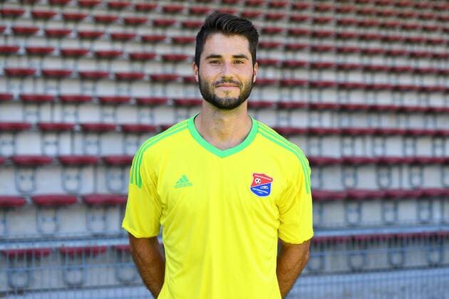 Korbinian Müller (Korbinian Mueller, Torwart, Unterhaching, 34) Einzelbild, Aktion, Action, Porträt, Portrait, Fußball, GER, 3.Liga, Porträttermin 2017 2018, SpVgg Unterhaching, xslx