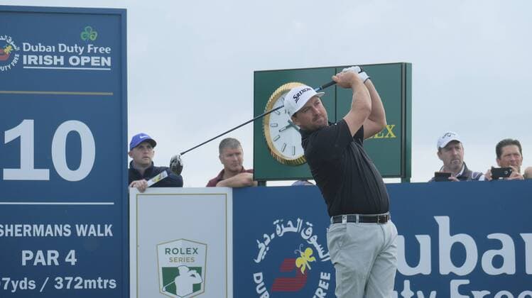 July 6th 2017, Portstewart Golf Club, Portstewart, Northern Ireland; Dubai Duty Free Irish Open Golf Championship; Day 1; Graeme McDowell (NIR) plays his tee shot from the 10th xNigelxCookex  ActionPlus11898246