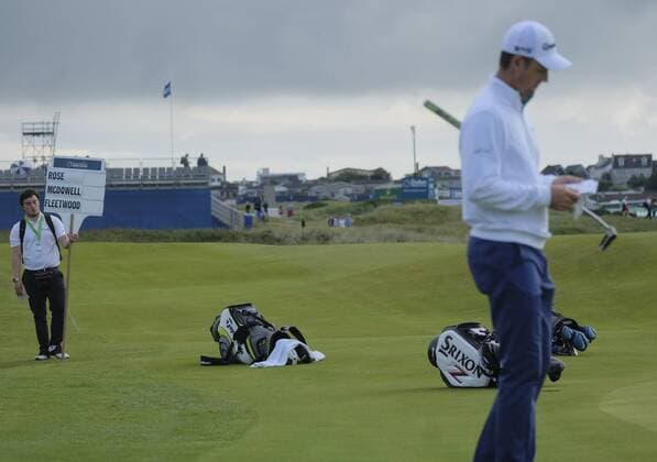 July 6th 2017, Portstewart Golf Club, Portstewart, Northern Ireland; Dubai Duty Free Irish Open Golf Championship; Day 1; Justin Rose (ENG) studies his card on the 11th xNigelxCookex  ActionPlus11898249