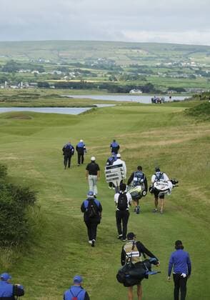 July 6th 2017, Portstewart Golf Club, Portstewart, Northern Ireland; Dubai Duty Free Irish Open Golf Championship; Day 1; The players walk the 11th fairway xNigelxCookex  ActionPlus11898250