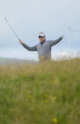 July 6th 2017, Portstewart Golf Club, Portstewart, Northern Ireland; Dubai Duty Free Irish Open Golf Championship; Day 1; Miguel Angel Jimenez (ESP) reacts as the crowd walk across the fairway before his shot xNigelxCookex  ActionPlus11898257