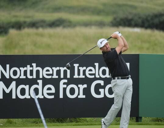 July 6th 2017, Portstewart Golf Club, Portstewart, Northern Ireland; Dubai Duty Free Irish Open Golf Championship; Day 1; Graeme McDowell (NIR) makes his tee shot from the 16th xNigelxCookex  ActionPlus11898262