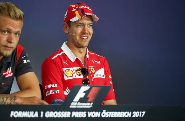 FORMULA 1 - GP of Austria 2017 SPIELBERG,AUSTRIA,06.JUL.17 - MOTORSPORTS, FORMULA 1 - Grand Prix of Austria, Red Bull Ring, press conference PK Pressekonferenz Image shows Kevin Magnussen (DEN Haas) and Sebastian Vettel (GER Ferrari). GEPAxpictures xDanielxGoetzhaber