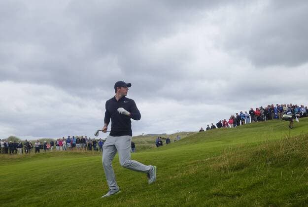July 6th 2017, Portstewart Golf Club, Portstewart, Northern Ireland; Dubai Duty Free Irish Open Golf Championship; Day1; Rory Mcllroy (NIR) comes back to his ball after checking the lie of the green xNigelxCookex  ActionPlus11898273