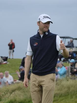 July 6th 2017, Portstewart Golf Club, Portstewart, Northern Ireland; Dubai Duty Free Irish Open Golf Championship; Day1; Michael Hoey (ENG) gives a thumbs up after making a birdie putt on the 16th xNigelxCookex  ActionPlus11898432