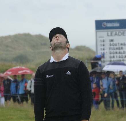 July 6th 2017, Portstewart Golf Club, Portstewart, Northern Ireland; Dubai Duty Free Irish Open Golf Championship; Day1; John Rahm (ESP) reacts after missing a chance of a birdie at the 16th xNigelxCookex  ActionPlus11898434
