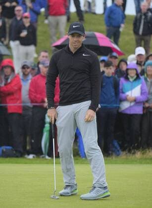 July 6th 2017, Portstewart Golf Club, Portstewart, Northern Ireland; Dubai Duty Free Irish Open Golf Championship; Day1; Rory Mcllroy (NIR) reacts after yet another missed putt, this time on the 16th xNigelxCookex  ActionPlus11898436
