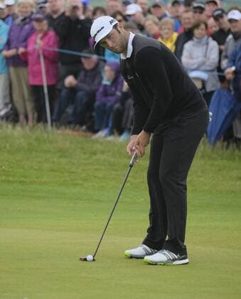 July 6th 2017, Portstewart Golf Club, Portstewart, Northern Ireland; Dubai Duty Free Irish Open Golf Championship; Day1; John Rahm (ESP) plays his putt on the 18th xNigelxCookex  ActionPlus11898443