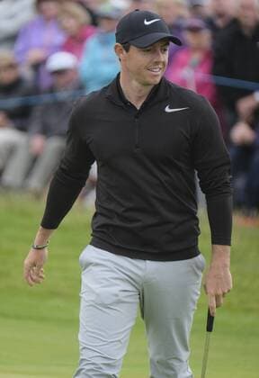July 6th 2017, Portstewart Golf Club, Portstewart, Northern Ireland; Dubai Duty Free Irish Open Golf Championship; Day1; Rory Mcllroy (NIR) reacts after missing his putt on the 18th xNigelxCookex  ActionPlus11898445