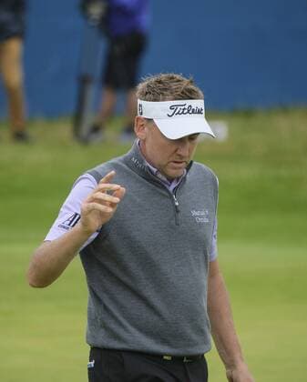 July 6th 2017, Portstewart Golf Club, Portstewart, Northern Ireland; Dubai Duty Free Irish Open Golf Championship; Day1; Ian Poulter (ENG) thanks the crowd after his putt on the 18th xNigelxCookex  ActionPlus11898448