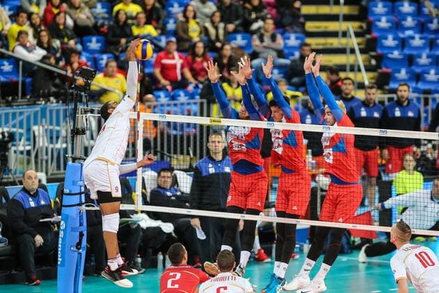 CURITIBA, BRAZIL JULY 6: Ngapeth of the France team during a match between Serbia and France as part of the FIVB Volleyball World League 2017 at the Arena da Baixada Stadium on July 6, 2017 in Curitiba, Brazil. VOLLEY BALL : France vs Serbie - FIVB Volleyball World League 2017- Curitiba - 06 07 2017 GeraldoBubniak Panoramic 