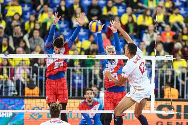 CURITIBA, BRAZIL JULY 6: Boyer of the France team during a match between Serbia and France as part of the FIVB Volleyball World League 2017 at the Arena da Baixada Stadium on July 6, 2017 in Curitiba, Brazil. VOLLEY BALL : France vs Serbie - FIVB Volleyball World League 2017- Curitiba - 06 07 2017 GeraldoBubniak Panoramic 