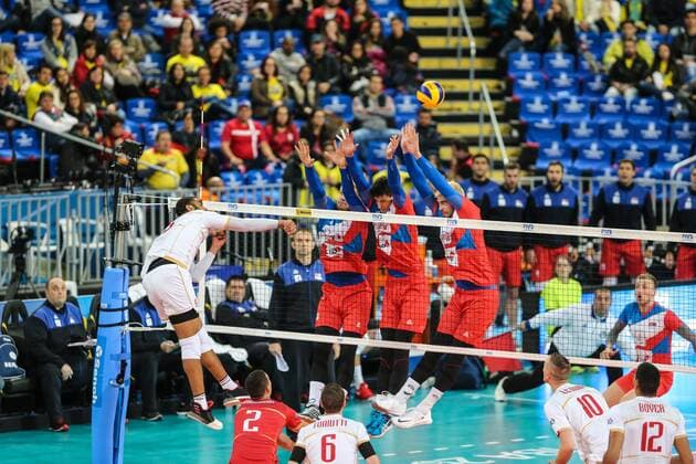CURITIBA, BRAZIL JULY 6: Ngapeth of the France team during a match between Serbia and France as part of the FIVB Volleyball World League 2017 at the Arena da Baixada Stadium on July 6, 2017 in Curitiba, Brazil. VOLLEY BALL : France vs Serbie - FIVB Volleyball World League 2017- Curitiba - 06 07 2017 GeraldoBubniak Panoramic 