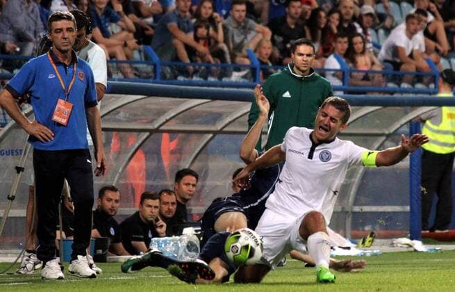 06.07.2017 Podgorica(Montenegro) FK Zeta-FK Zeljeznicar Sarajevo Europa League 1st leg qualifiers men s football Zajko Zeba(r) FK Zeljeznicar, Dusan Vlaisavljevic(L) FK Zeta coach :Str 
