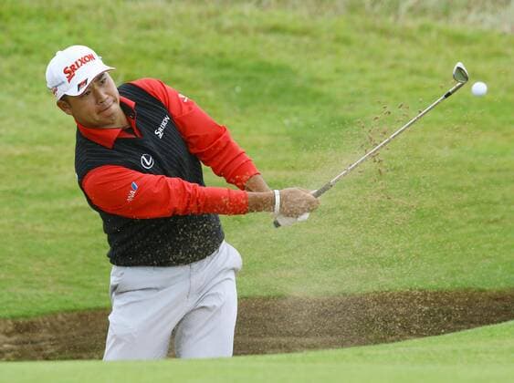 Golf: Matsuyama makes solid start at Irish Open Japan s Hideki Matsuyama hits a bunker shot on the 13th hole during the first round of the Irish Open at Portstewart Golf Club, on July 6, 2017. Carding a 5-under-par 67, Matsuyama closed out the first round tied for ninth place. 