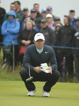 July 7th 2017, Portstewart Golf Club, Portstewart, Northern Ireland; Dubai Duty Free Irish Open Golf Championship, Day 2; Rory McIlroy (NIR) studies the 15th green during the second round of the Dubai Duty Free Irish Open xNigelxCookex  ActionPlus11898555