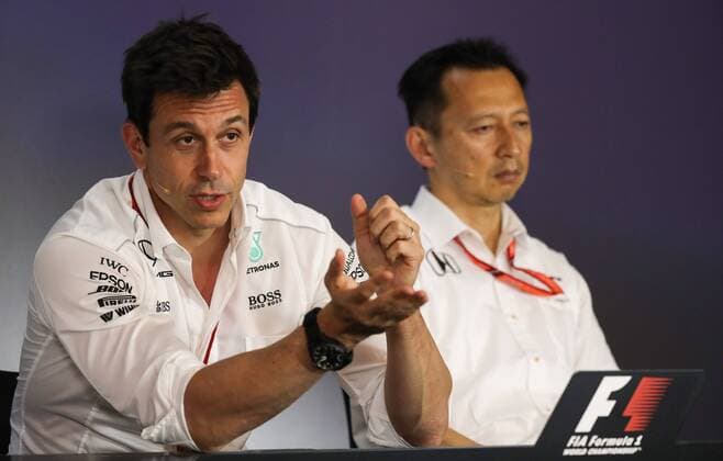 FORMULA 1 - GP of Austria 2017 SPIELBERG,AUSTRIA,07.JUL.17 - MOTORSPORTS, FORMULA 1 - Grand Prix of Austria, Red Bull Ring, press conference PK Pressekonferenz Image shows executive director Toto Wolff (Mercedes) and head Yusuke Hasegawa (JPN Honda F1 programme). GEPAxpictures xDanielxGoetzhaber