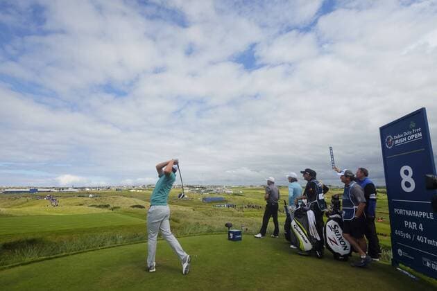 July 7th 2017, Portstewart Golf Club, Portstewart, Northern Ireland; Dubai Duty Free Irish Open Golf Championship, Day 2; Justin Rose (ENG) drives of the 8th tee during the second round of the Dubai Duty Free Irish Open xNigelxCookex  ActionPlus11898686