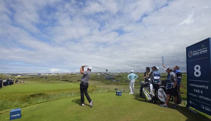 July 7th 2017, Portstewart Golf Club, Portstewart, Northern Ireland; Dubai Duty Free Irish Open Golf Championship, Day 2; Graeme McDowell (NIR) plays of the 8th tee during the second round of the Dubai Duty Free Irish Open xNigelxCookex  ActionPlus11898688