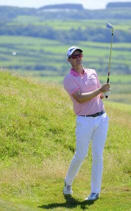 July 8th 2017, Portstewart Golf Club, Portstewart, Northern Ireland; Dubai Duty Free Irish Open Golf Championship, Day 3; Justin Rose (ENG) with his second shot on the 16th during the third round of the Dubai Duty Free Irish Open; Rose sitting on -13 at end of 3rd round xNigelxCookex  ActionPlus11898990