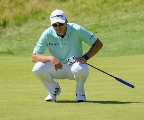 July 8th 2017, Portstewart Golf Club, Portstewart, Northern Ireland; Dubai Duty Free Irish Open Golf Championship, Day 3; Dean Burmester (RSA) lines up his putt on the 18th during the third round of the Dubai Duty Free Irish Open xNigelxCookex  ActionPlus11898996
