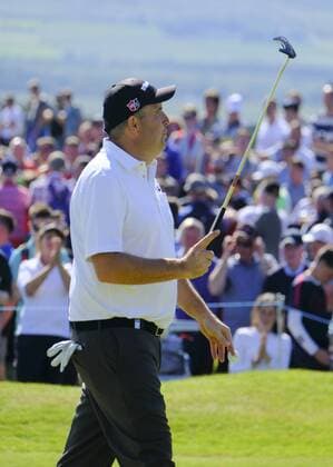 July 8th 2017, Portstewart Golf Club, Portstewart, Northern Ireland; Dubai Duty Free Irish Open Golf Championship, Day 3; Anthony Wall (ENG) acknowledges the crowd at the end of his round on the third day xNigelxCookex  ActionPlus11899096