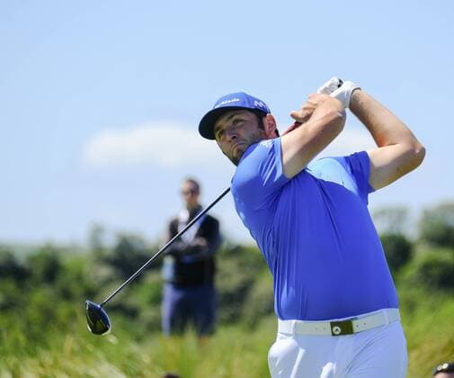 July 8th 2017, Portstewart Golf Club, Portstewart, Northern Ireland; Dubai Duty Free Irish Open Golf Championship, Day 3; John Rahm (ESP) hits his tee for the 5th during the third round of the Dubai Duty Free Irish Open xNigelxCookex  ActionPlus11899150