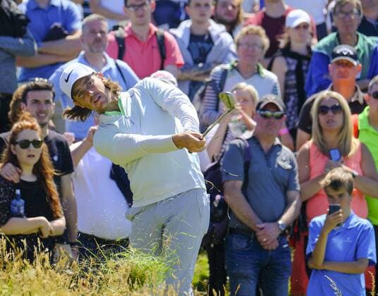 July 8th 2017, Portstewart Golf Club, Portstewart, Northern Ireland; Dubai Duty Free Irish Open Golf Championship, Day 3; Tommy Fleetwood (ENG) plays from the rough on the 4th during the third round of the Dubai Duty Free Irish Open xNigelxCookex  ActionPlus11899162