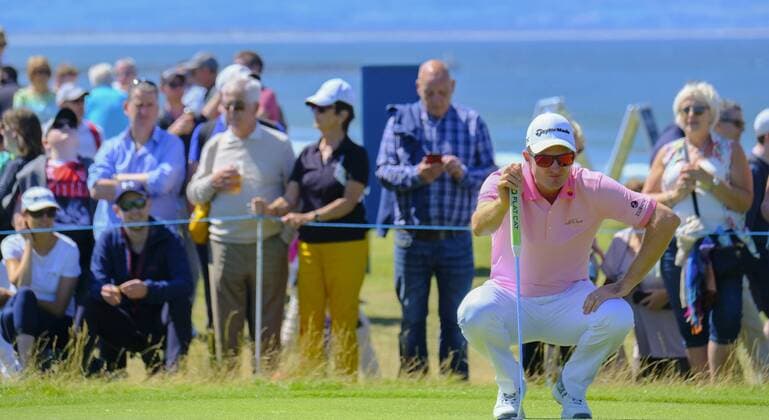July 8th 2017, Portstewart Golf Club, Portstewart, Northern Ireland; Dubai Duty Free Irish Open Golf Championship, Day 3; Justin Rose (ENG) lines up his putt during the third round of the Dubai Duty Free Irish Open xNigelxCookex  ActionPlus11899163