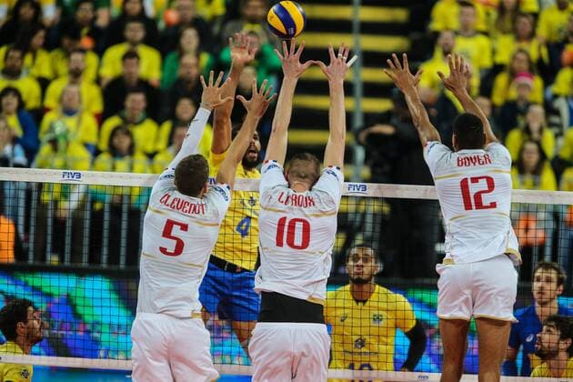 July 8, 2017 - Curitiba, Parano, Brasil - CURITIBA, BRAZIL JULY 8: Trevor Clevenot, Kevin Le Roux and Stephen Boyer of the France team during a match finals between Brazil and USA of the FIVB Volleyball World League 2017 at the Arena da Baixada Stadium on July 8, 2017 in Curitiba, Brazil. .Foto: BRA v FRA - FIVB Volleyball World League 2017 - ZUMAb158 20170708_zap_b158_028 Copyright: xGeraldoxBubniakx