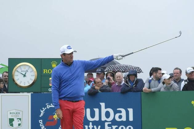 July 9th 2017, Portstewart Golf Club, Portstewart, Northern Ireland; Dubai Duty Free Irish Open Golf Championship, Day 4; Scott Hend (AUS) calls wide on the 1st tee during the final round of the Dubai Duty Free Irish Open xNigelxCookex  ActionPlus11899432