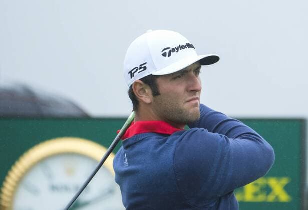 July 9th 2017, Portstewart Golf Club, Portstewart, Northern Ireland; Dubai Duty Free Irish Open Golf Championship, Day 4; Overnight joint leader Jon Rahm (ESP) watches his opening tee shot on the 1st during the final round of the Dubai Duty Free Irish Open xNigelxCookex  ActionPlus11899444