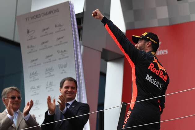 July 9th 2017, Red Bull Ring, Spielberg, Austria; Formula One Grand Prix, Race Day; Daniel Ricciardo - Red Bull Racing RB13 on the podium as he comes 3rd xOctanex  ActionPlus11899494