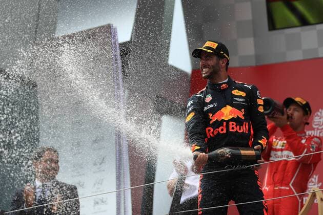 July 9th 2017, Red Bull Ring, Spielberg, Austria; Formula One Grand Prix, Race Day; Daniel Ricciardo - Red Bull Racing RB13 holds his trophy as he comes 3rd xOctanex  ActionPlus11899506