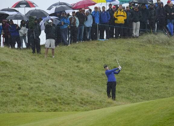 July 9th 2017, Portstewart Golf Club, Portstewart, Northern Ireland; Dubai Duty Free Irish Open Golf Championship, Day 4; Oliver Fisher (ENG) with his second shot on the 8th during the final round of the Dubai Duty Free Irish Open xNigelxCookex  ActionPlus11899648