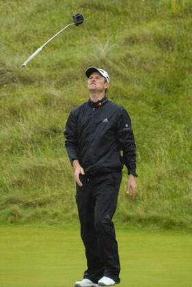 July 9th 2017, Portstewart Golf Club, Portstewart, Northern Ireland; Dubai Duty Free Irish Open Golf Championship, Day 4; Justin Rose (ENG) reacts after a missed putt on the 8th during the final round of the Dubai Duty Free Irish Open xNigelxCookex  ActionPlus11899652