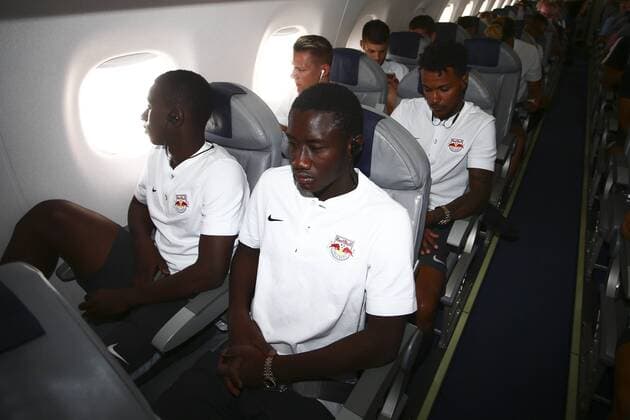 SOCCER - CL, qualification, Hibernians vs RBS SALZBURG,AUSTRIA,10.JUL.17 - SOCCER - UEFA Champions League, qualification, FC Hibernians vs Red Bull Salzburg, departure from Salzburg airport. Image shows Diadie Samassekou and Amadou Haidara (RBS). GEPAxpictures xFelixxRoittner