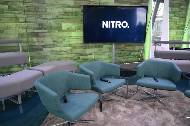 Das Fernsehstudio am 10.07.2017 in Köln bei der Programm präsentation von RTL Nitro - Season Highlights und Fussball 2017 2018 im 100 % Bundesliga Studio