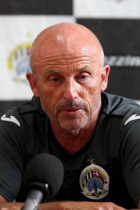 Hibernians FC head coach Mark Miller speaks during his team s press conference PK Pressekonferenz a day prior the UEFA Champions League second qualifying round, first leg soccer match between Hibernians FC and FC Red Bull Salzburg at the Hibernians Stadium, Paola on 11 July, 2017 Hibernians FC v FC Red Bull Salzburg HIBS_RBS_17