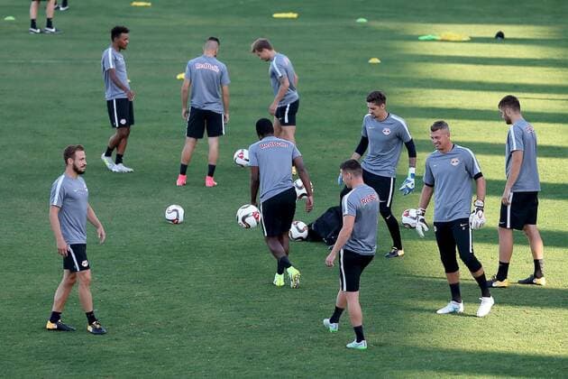 FC Red Bull Salzburg players train a day prior the UEFA Champions League second qualifying round, first leg soccer match between Hibernians FC and FC Red Bull Salzburg at the Hibernians Stadium, Paola on 11 July, 2017 Hibernians FC v FC Red Bull Salzburg HIBS_RBS_17