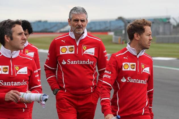 British Grand Prix, Silverstone 13 - 16 July 2017 13.07.2017 - Maurizio Arrivabene (ITA) Ferrari Team Principal and Sebastian Vettel (GER) Scuderia Ferrari SF70H 