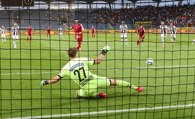 SOCCER - UEFA EL quali, Sturm vs Podgorica GRAZ,AUSTRIA,13.JUL.17 - SOCCER - UEFA Europa League qualification, SK Sturm Graz vs FK Mladost Podgorica. Image shows Joerg Siebenhandl (Sturm) and Milos Krkotic (Podgorica). keywords: netcam. GEPAxpictures xChristianxWalgram