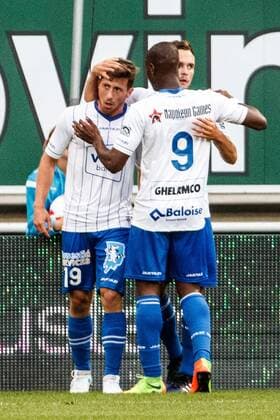 Gent s Birger Verstraete celebrates after scoring during a friendly soccer match between Belgian first league soccer team KAA Gent and French Ligue 1 team Nice, Thursday 13 July 2017 in Gent. KURTxDESPLENTER  x05131034x