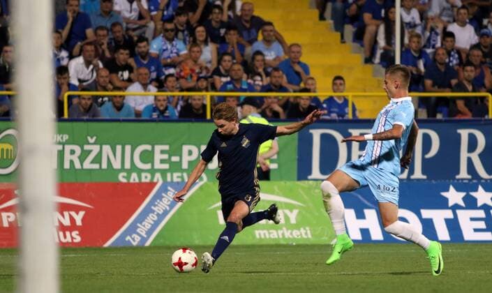 170713 AIK:s Johan Blomberg under fotbollsmatchen i kvalet till Europa League mellan FK Zeljeznicar och AIK den 13 juli 2017 i Sarajevo.  Copyright: DzenanxKrijestorac BB170713BB354
