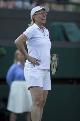 July 13th 2017, All England Lawn Tennis and Croquet Club, London, England; The Wimbledon Tennis Championships, Day 10; Martina Navratilova (USA) stands with her hands on her hips during her match with Cara Black (ZIM) against Andrea Jaeger (USA) and Conchita Martinez ESP) xRolandxHarrisonx  ActionPlus11900977