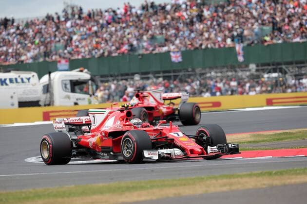 British Grand Prix, Silverstone 13 - 16 July 2017 16.07.2017 - Race, Kimi Raikkonen (FIN) Scuderia Ferrari SF70H leads Sebastian Vettel (GER) Scuderia Ferrari SF70H 